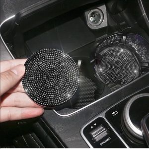 Black Bling Rhinestone Car Coasters for Cup Holder 2 Pack